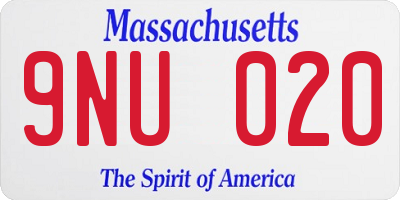 MA license plate 9NU020
