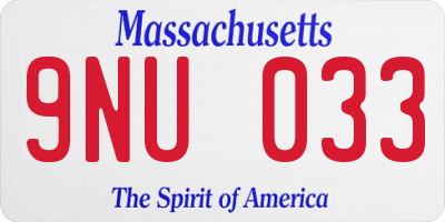 MA license plate 9NU033