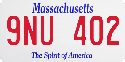 MA license plate 9NU402