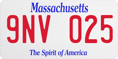 MA license plate 9NV025