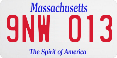 MA license plate 9NW013