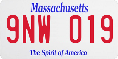MA license plate 9NW019