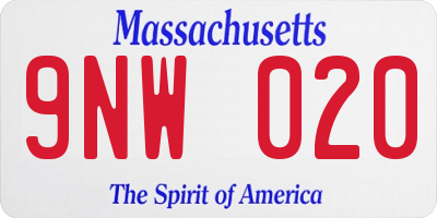 MA license plate 9NW020