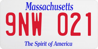 MA license plate 9NW021