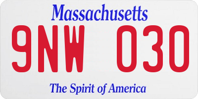 MA license plate 9NW030