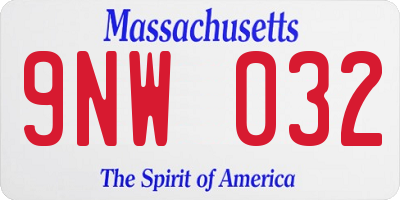 MA license plate 9NW032