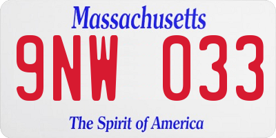 MA license plate 9NW033