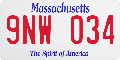 MA license plate 9NW034