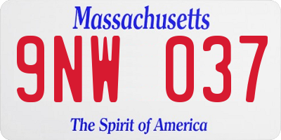 MA license plate 9NW037