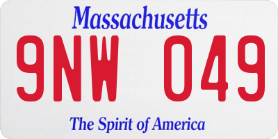 MA license plate 9NW049
