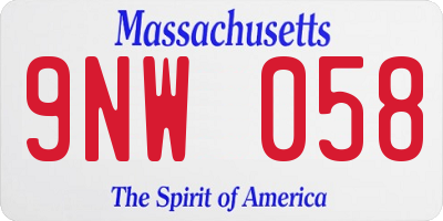 MA license plate 9NW058