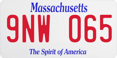 MA license plate 9NW065