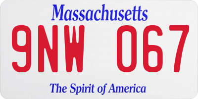 MA license plate 9NW067