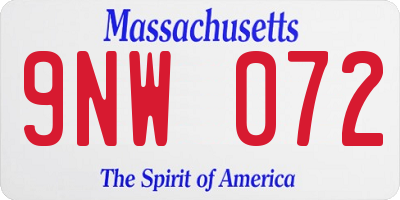 MA license plate 9NW072