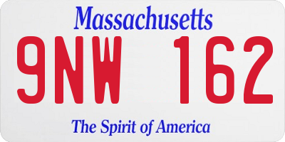 MA license plate 9NW162