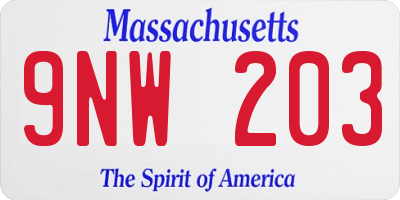MA license plate 9NW203