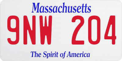 MA license plate 9NW204