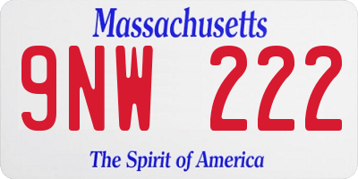 MA license plate 9NW222