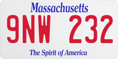 MA license plate 9NW232