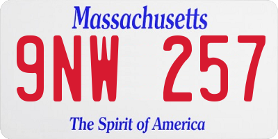 MA license plate 9NW257