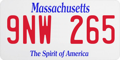 MA license plate 9NW265