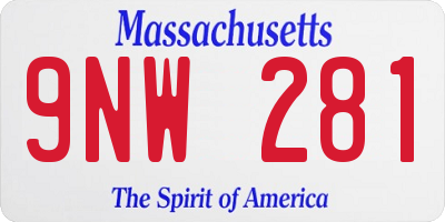 MA license plate 9NW281