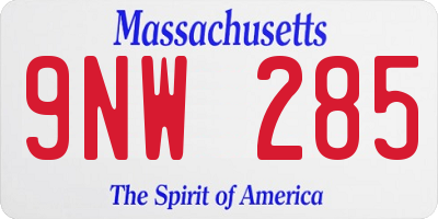 MA license plate 9NW285