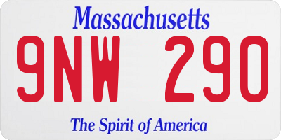 MA license plate 9NW290