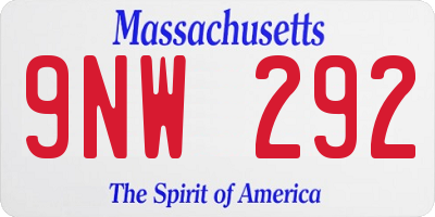 MA license plate 9NW292