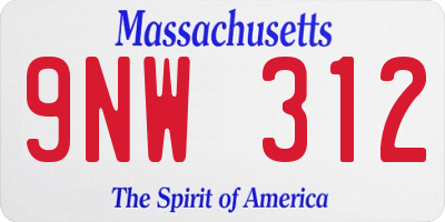 MA license plate 9NW312