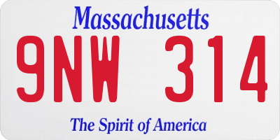 MA license plate 9NW314