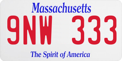 MA license plate 9NW333