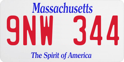 MA license plate 9NW344