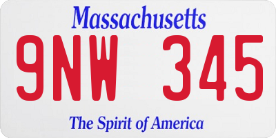 MA license plate 9NW345