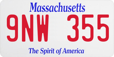 MA license plate 9NW355