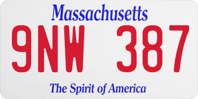 MA license plate 9NW387