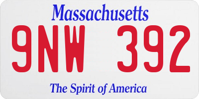 MA license plate 9NW392
