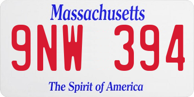 MA license plate 9NW394