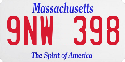 MA license plate 9NW398