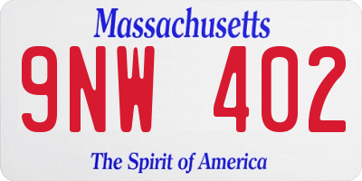MA license plate 9NW402