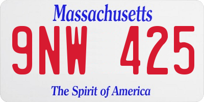 MA license plate 9NW425