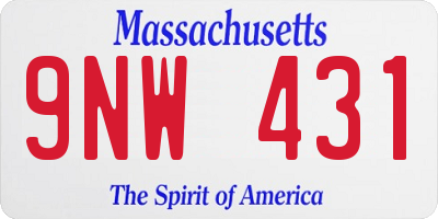 MA license plate 9NW431