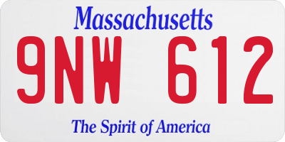 MA license plate 9NW612