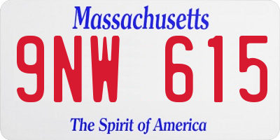MA license plate 9NW615