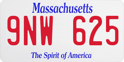 MA license plate 9NW625