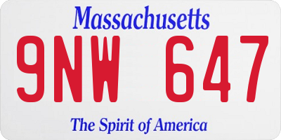 MA license plate 9NW647