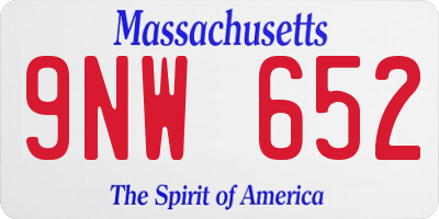 MA license plate 9NW652