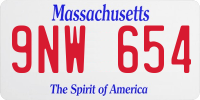 MA license plate 9NW654