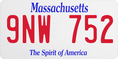 MA license plate 9NW752
