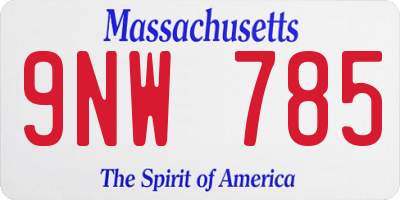 MA license plate 9NW785